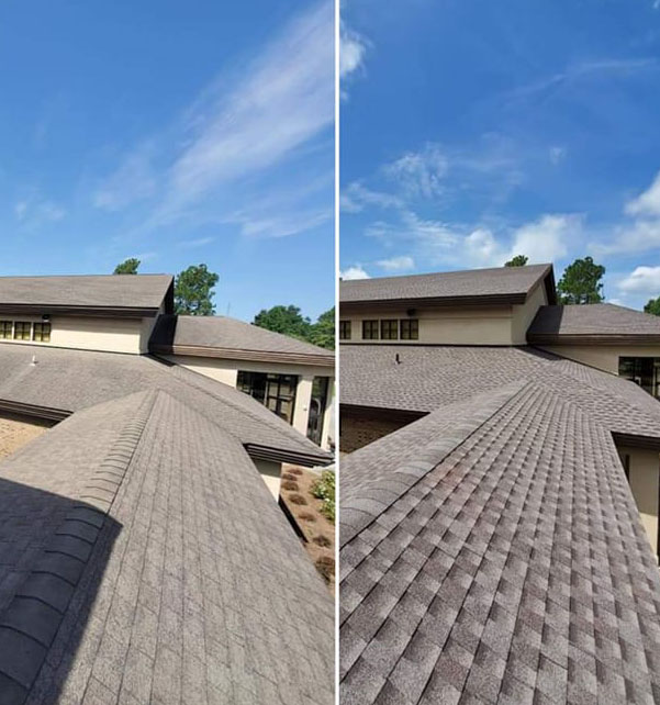 Shot of a roof done by Ridgeway Roofing Co LLC before and after a job
